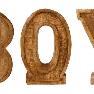 Niño de letras en relieve de madera talladas a mano