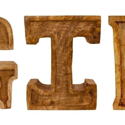 Handgeschnitzte, aus Holz geprägte Buchstaben Gin
