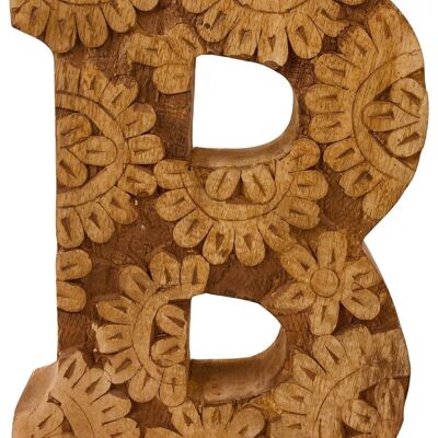 Hand Carved Wooden Flower Letter B