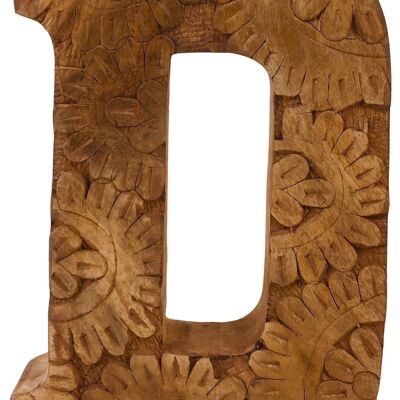 Hand Carved Wooden Flower Letter D