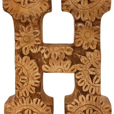 Hand Carved Wooden Flower Letter H