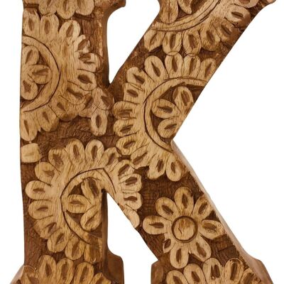 Hand Carved Wooden Flower Letter K