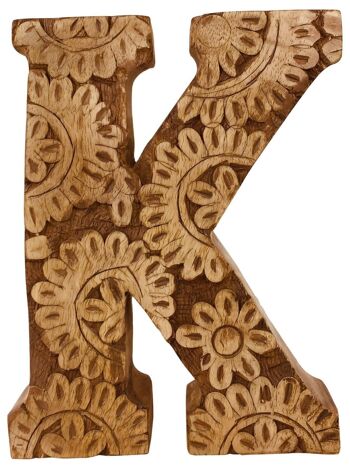 Lettre de fleur en bois sculptée à la main K 1