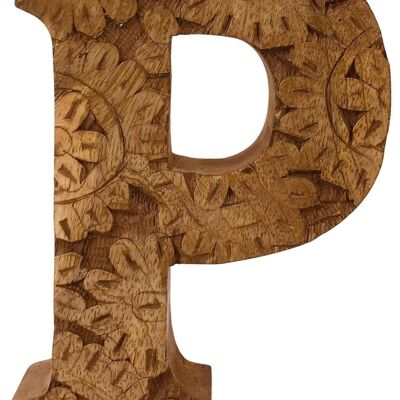 Hand Carved Wooden Flower Letter P