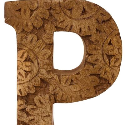 Hand Carved Wooden Flower Letter P