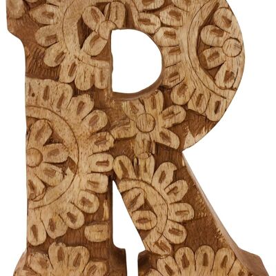 Hand Carved Wooden Flower Letter R