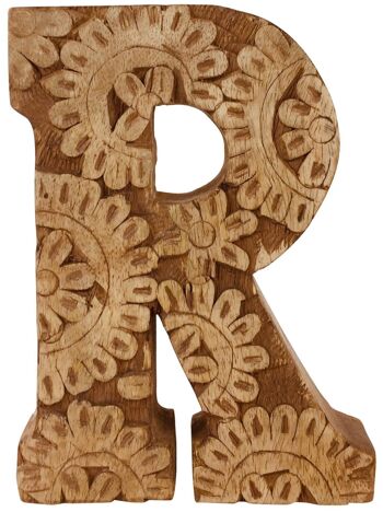 Lettre de fleur en bois sculptée à la main R 1