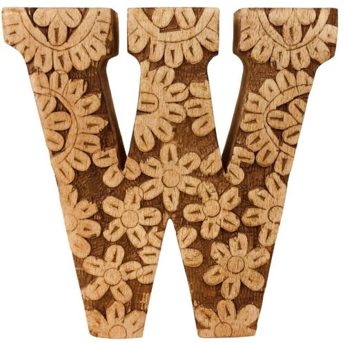 Hand Carved Wooden Flower Letter W