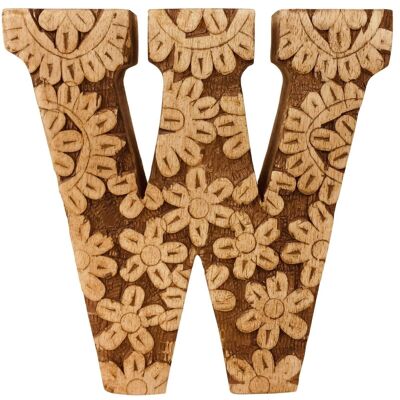 Hand Carved Wooden Flower Letter W