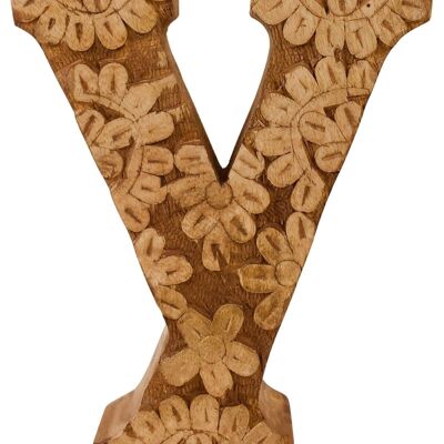 Hand Carved Wooden Flower Letter Y