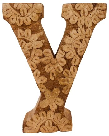 Lettre de fleur en bois sculptée à la main Y 1