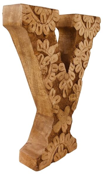 Lettre de fleur en bois sculptée à la main Y 2