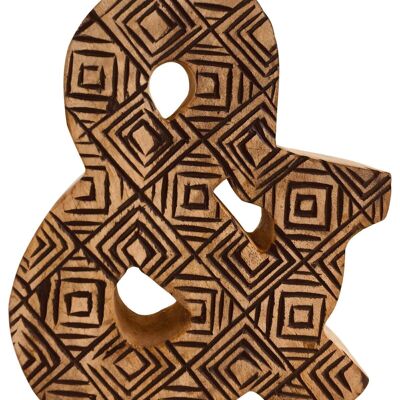 Hand Carved Wooden Geometric Letter &