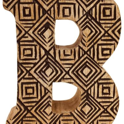 Hand Carved Wooden Geometric Letter B