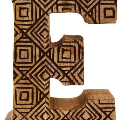 Hand Carved Wooden Geometric Letter E