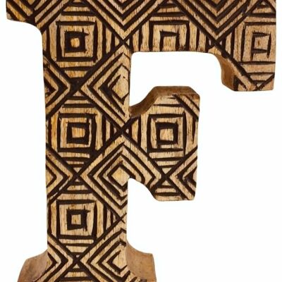 Hand Carved Wooden Geometric Letter F