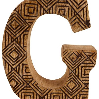 Hand Carved Wooden Geometric Letter G