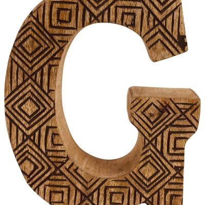 Hand Carved Wooden Geometric Letter G