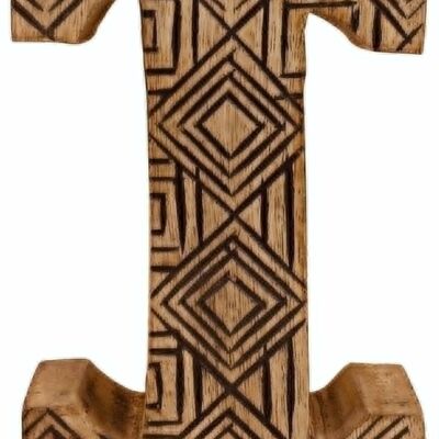 Hand Carved Wooden Geometric Letter I