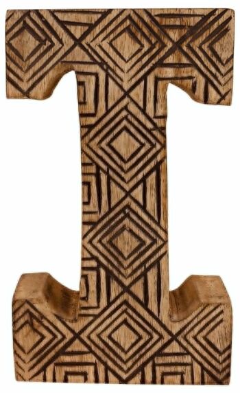 Lettre géométrique en bois sculptée à la main I 1