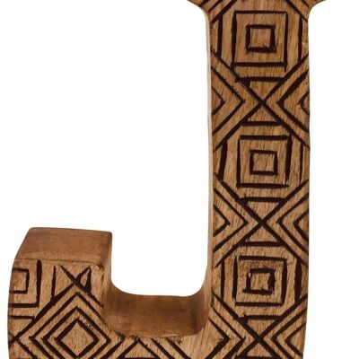 Hand Carved Wooden Geometric Letter J