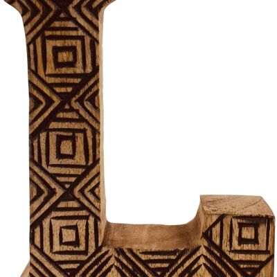 Hand Carved Wooden Geometric Letter L