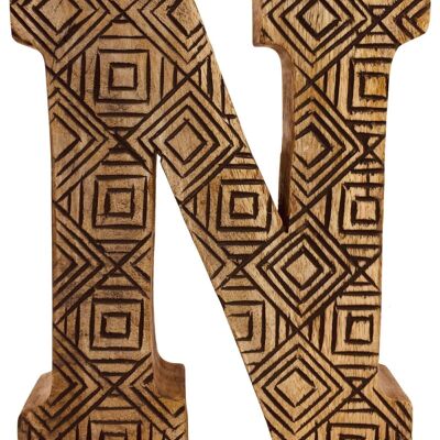 Hand Carved Wooden Geometric Letter N