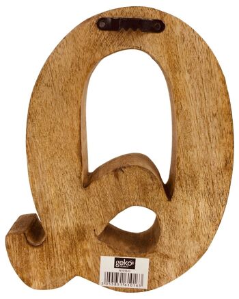 Lettre géométrique en bois sculptée à la main Q 3