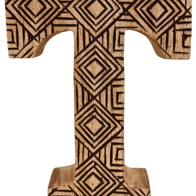 Lettera geometrica in legno intagliata a mano T