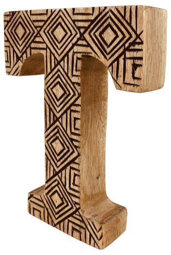 Lettre géométrique en bois sculptée à la main T 2