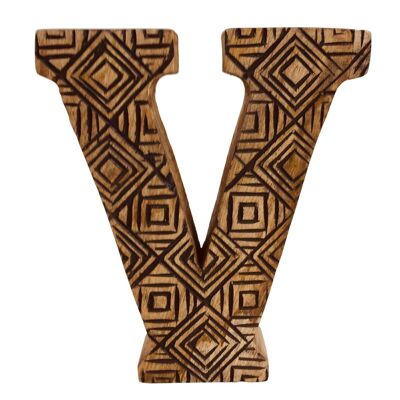 Hand Carved Wooden Geometric Letter V