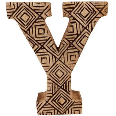 Lettera geometrica in legno intagliata a mano Y