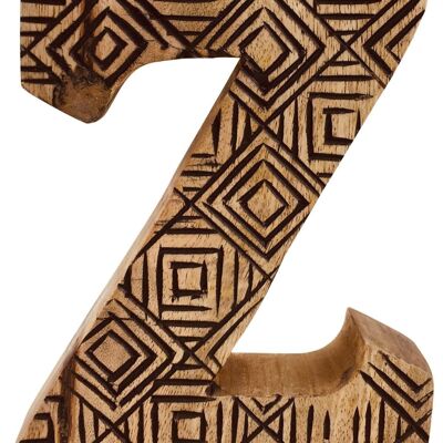 Letra Z geométrica de madera tallada a mano