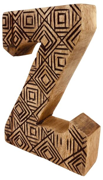 Lettre géométrique en bois sculptée à la main Z 2