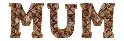 Hand Carved Wooden Geometric Letters Mum