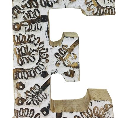 Hand Carved Wooden White Flower Letter E