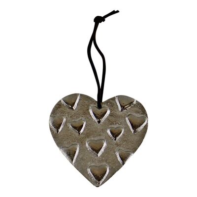 Ornement de coeur en métal argenté à suspendre, 10 cm