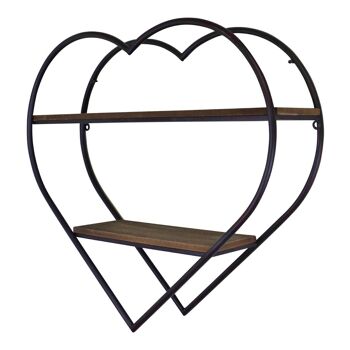 Étagère en métal et bois en forme de cœur 2