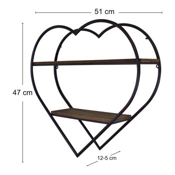 Étagère en métal et bois en forme de cœur 4
