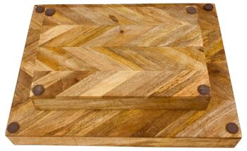 Ensemble de 2 plateaux rustiques en bois carré à chevrons 4