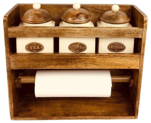 Kitchen Roll Holder With 3 Jars