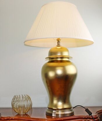 Grande Lampe Céramique Dorée Socle Métal 85cm 2
