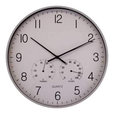 Reloj de pared grande gris de 40 cm con termómetro/higrómetro