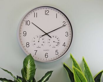 Grande Horloge Murale Grise 40cm Avec Thermomètre/Hygromètre 2