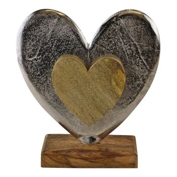 Grande décoration coeur debout en métal et bois 1