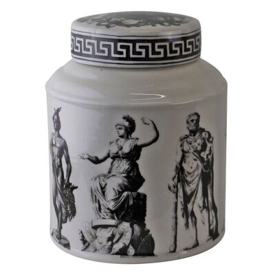 Tarro grande redondo de porcelana estilo griego, cerámica griega