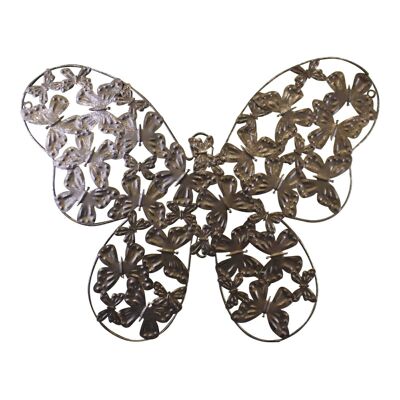 Grande decorazione da parete con design a farfalla in metallo argentato