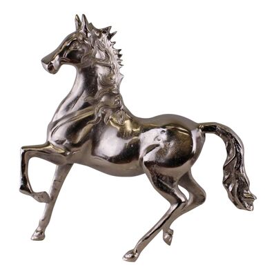 Grande ornamento a cavallo in metallo argentato, alto 39 cm