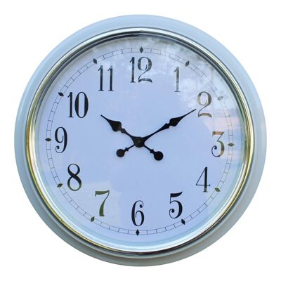 Large Silver Rimmed Wall Clock, White, 56cm