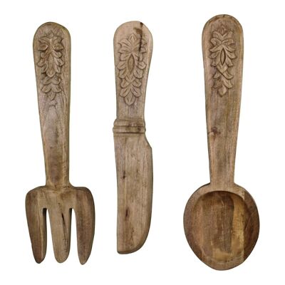 Set di 3 posate da parete grandi in legno